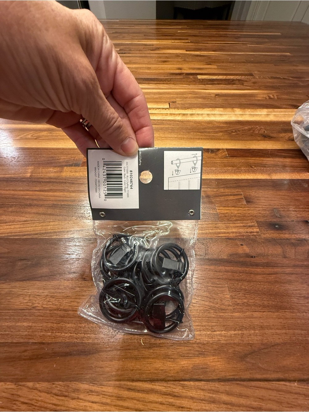 Black Clip-On Rings for Curtain Rods - Picture 2 of 2